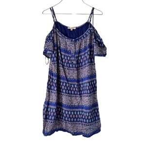 Skies Are Blue Cold Shoulder Dress Bohemian Print Casual Blue‎ Size S